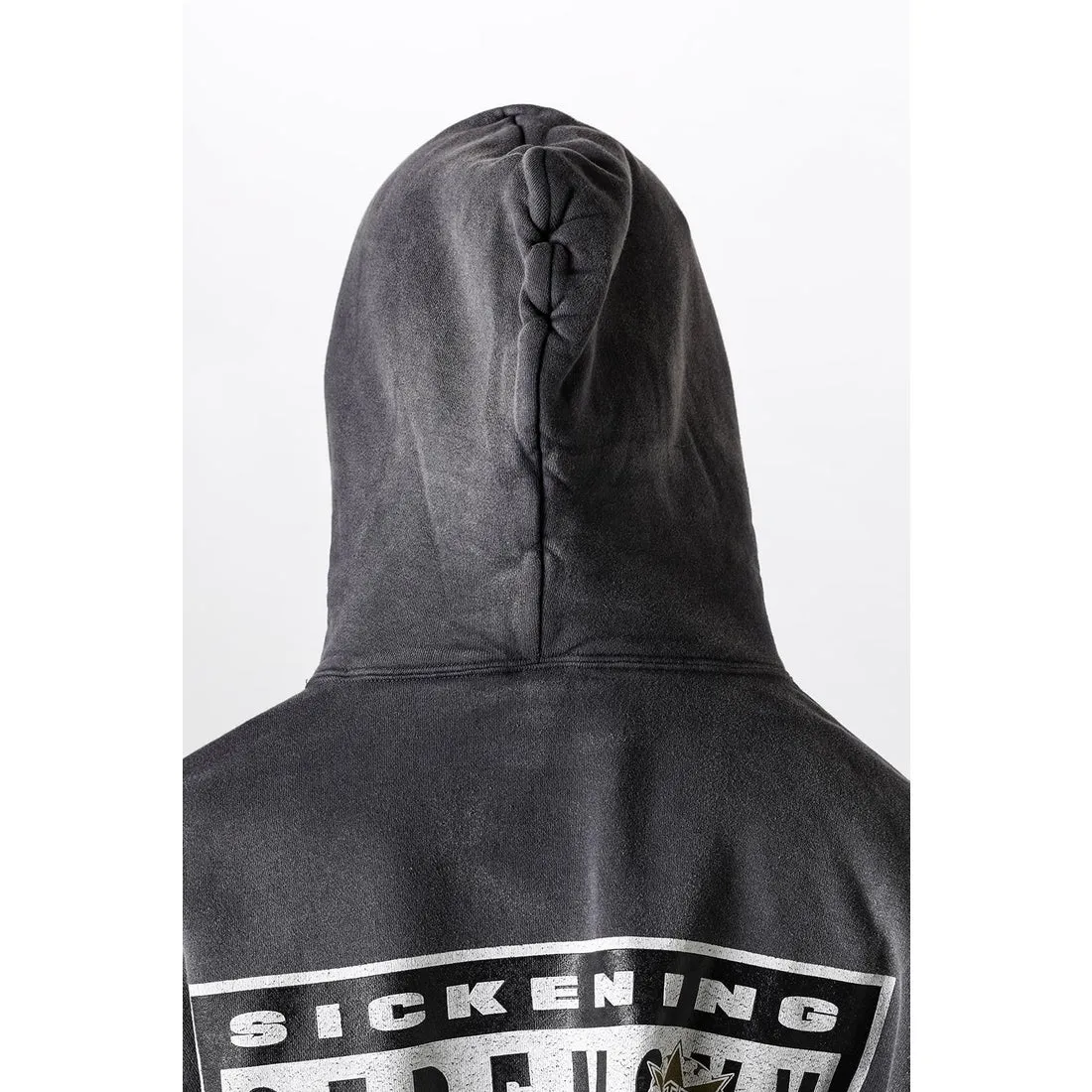 DENIM TEARS x SAINT Mxxxxxx SAINT TEARS Hoodie/BLK Five-pointed star cotton hole-in-the-dark distressed hoodie, washed black S-XL Assute dyeing, whole piece sprayed with horse fade/horse weight, co-branded main mark/cotton wash mark/cherub mark, many hanging holes on the front and rear panels, the original version has the same loose fit